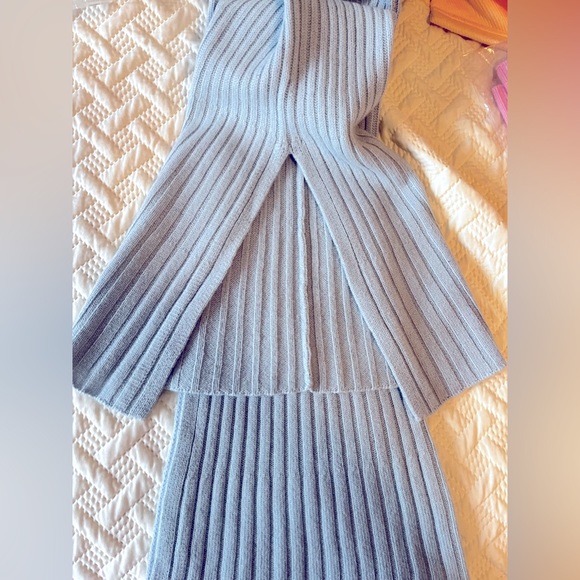 Something Navy Ribbed Knitted Flare Pants Cashmere - Picture 4 of 6